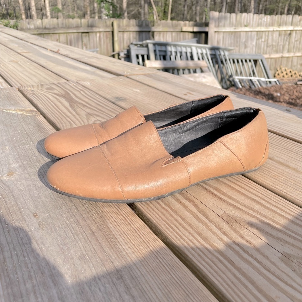 Penner Genuine Full Grain Calf Leather Tan Brown Slip On Loafer Flats - Picture 1 of 9